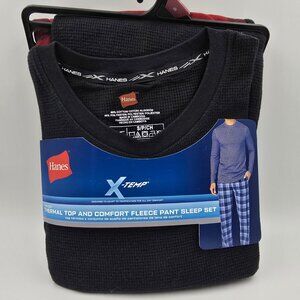 Hanes Mens X-Temp Thermal Top & Fleece Pant Sleep Set Size Small New with Tags